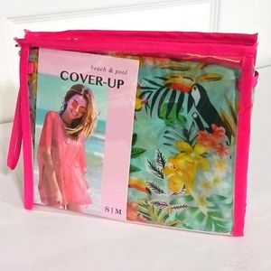 NWT Beach & Pool COVER-UP Dress S/M Tropical Design with Carrying Bag